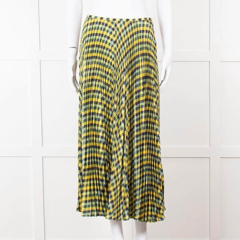 Joseph Blue Yellow Check Pleated Skirt