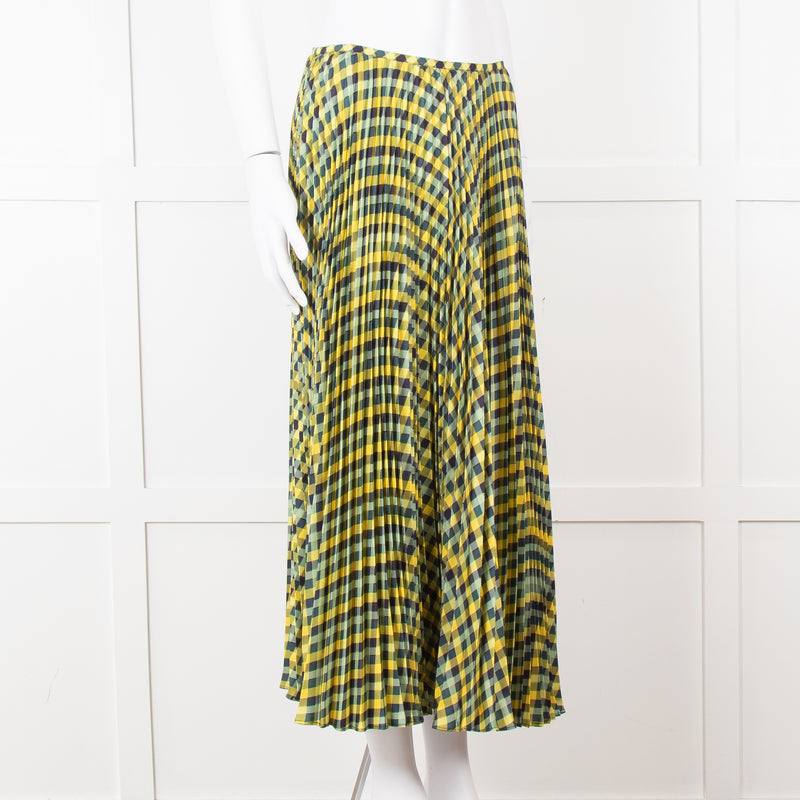 Joseph Blue Yellow Check Pleated Skirt