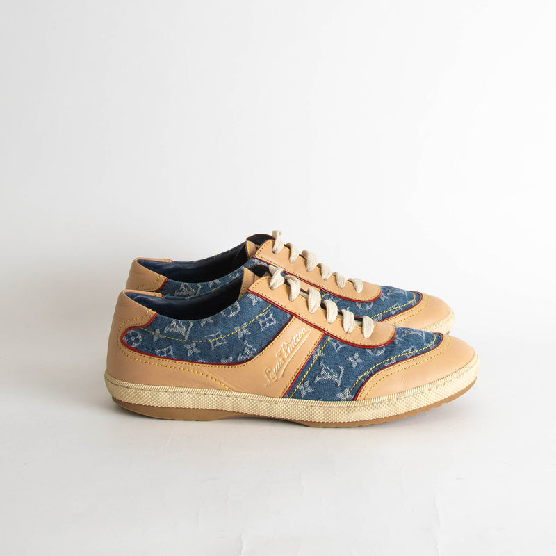 Louis Vuitton Blue Denim Leather Trim Trainers