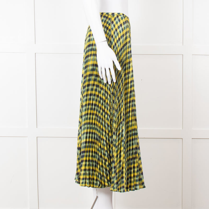 Joseph Blue Yellow Check Pleated Skirt