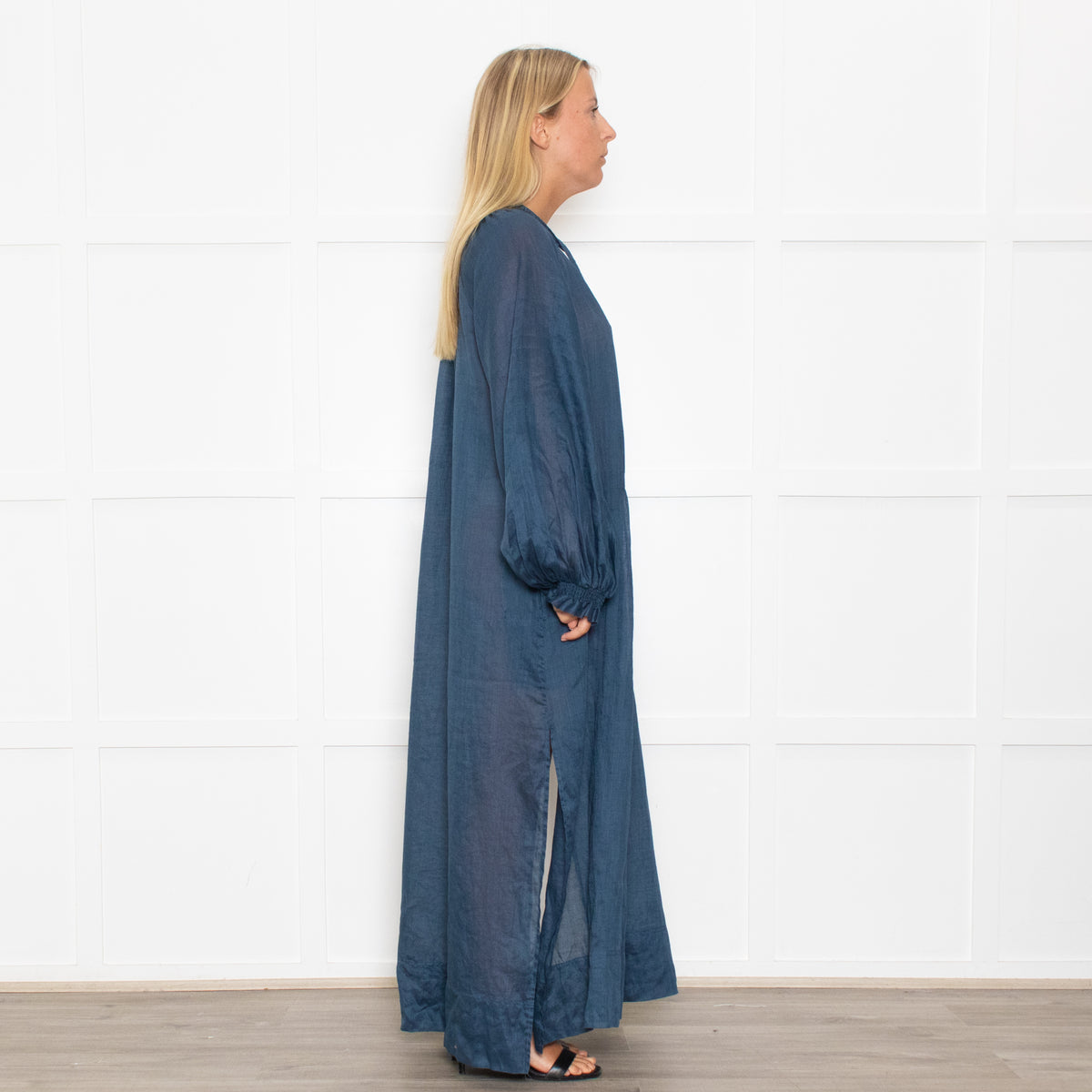 Lee Mathews Petrol Blue Oversized Sleeved Maxi Dress