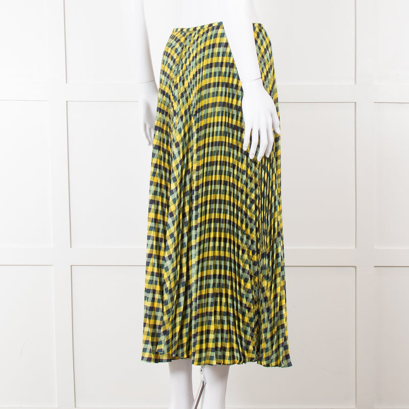 Joseph Blue Yellow Check Pleated Skirt
