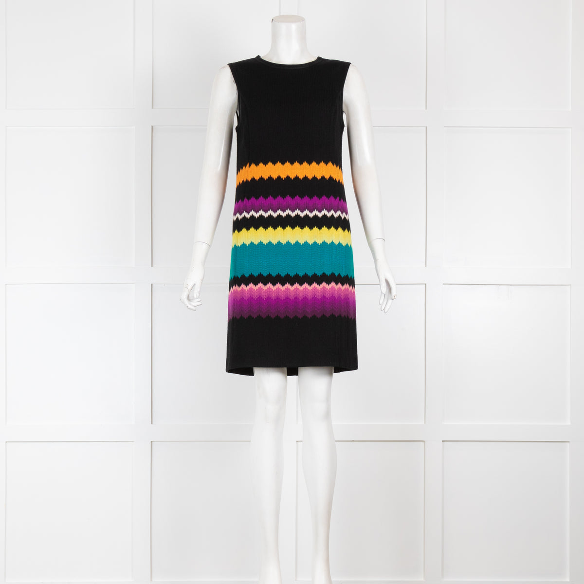 Missoni Black Knitted Shift Dress with Chevron Hem