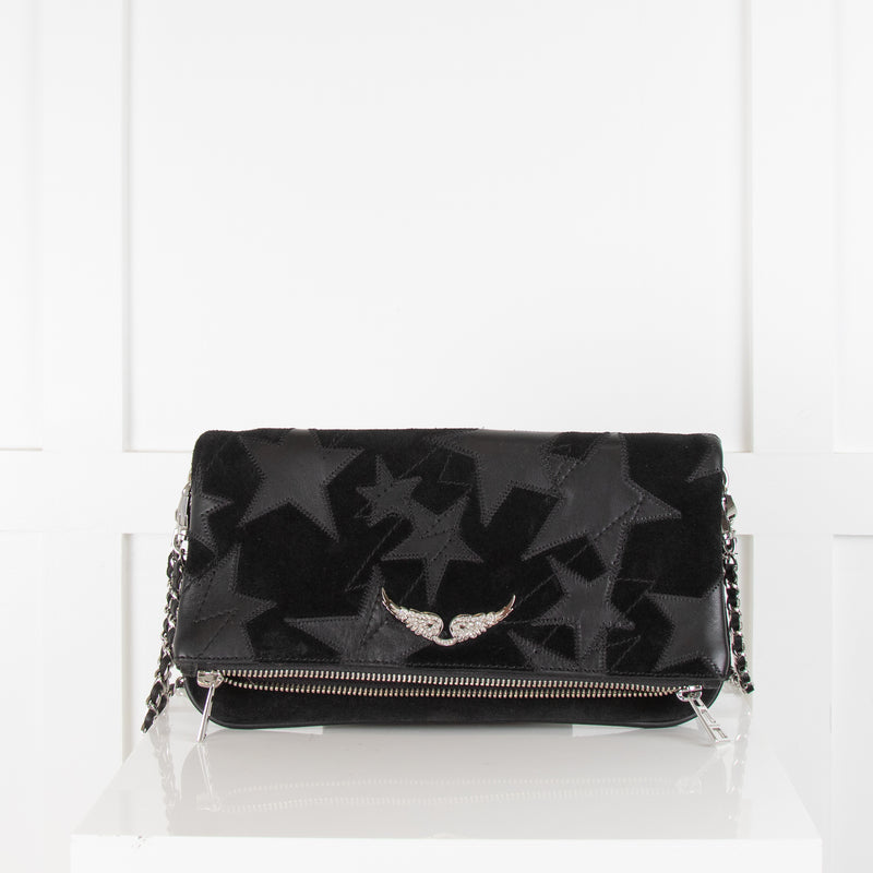 Zadig Voltaire Black Suede Star Patchwork Crossbody Bag