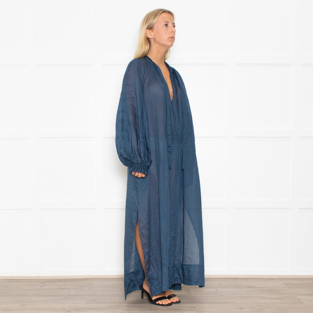 Lee Mathews Petrol Blue Oversized Sleeved Maxi Dress
