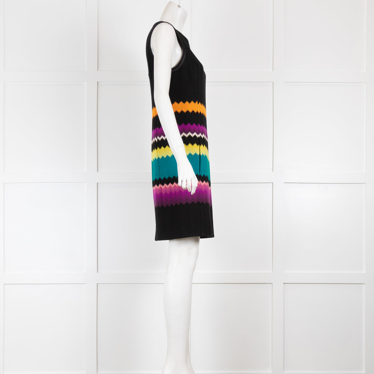 Missoni Black Knitted Shift Dress with Chevron Hem