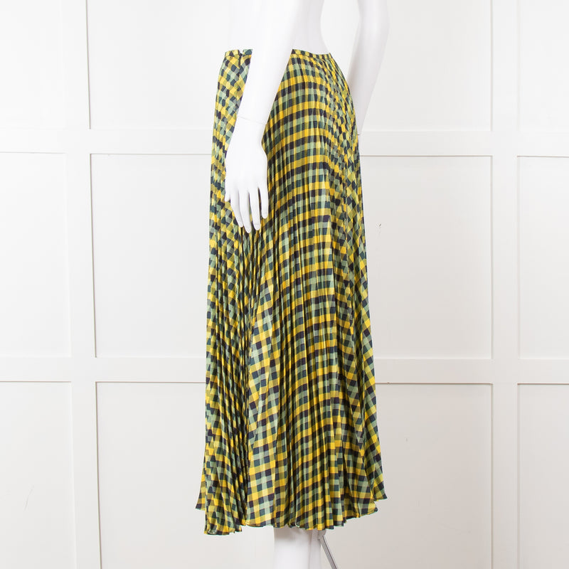 Joseph Blue Yellow Check Pleated Skirt
