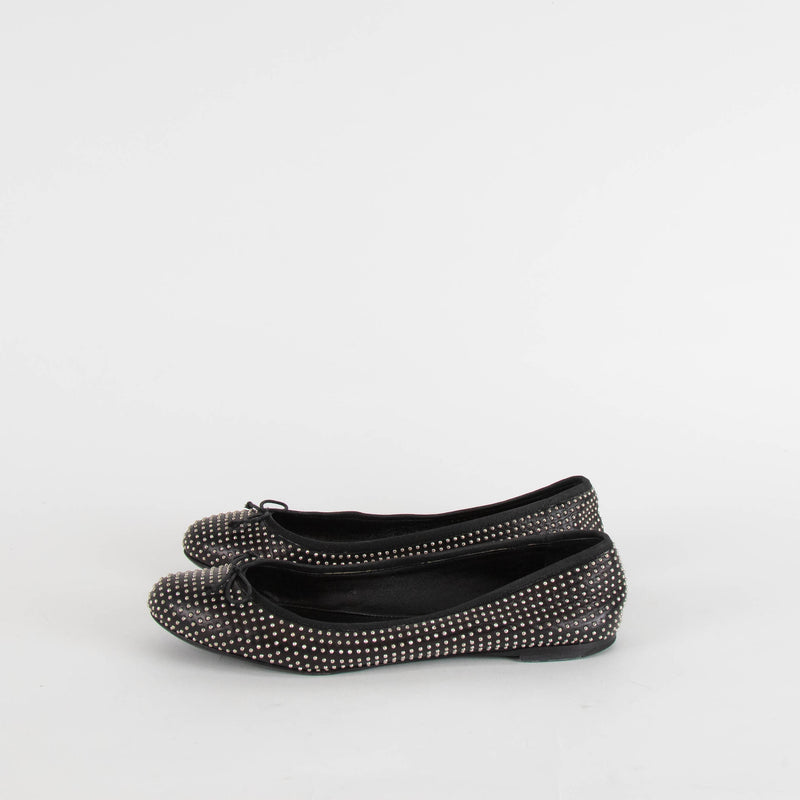 Saint Laurent Black Studded Flat Pumps