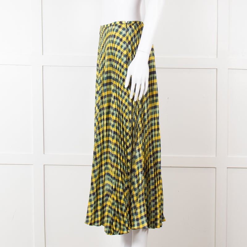 Joseph Blue Yellow Check Pleated Skirt