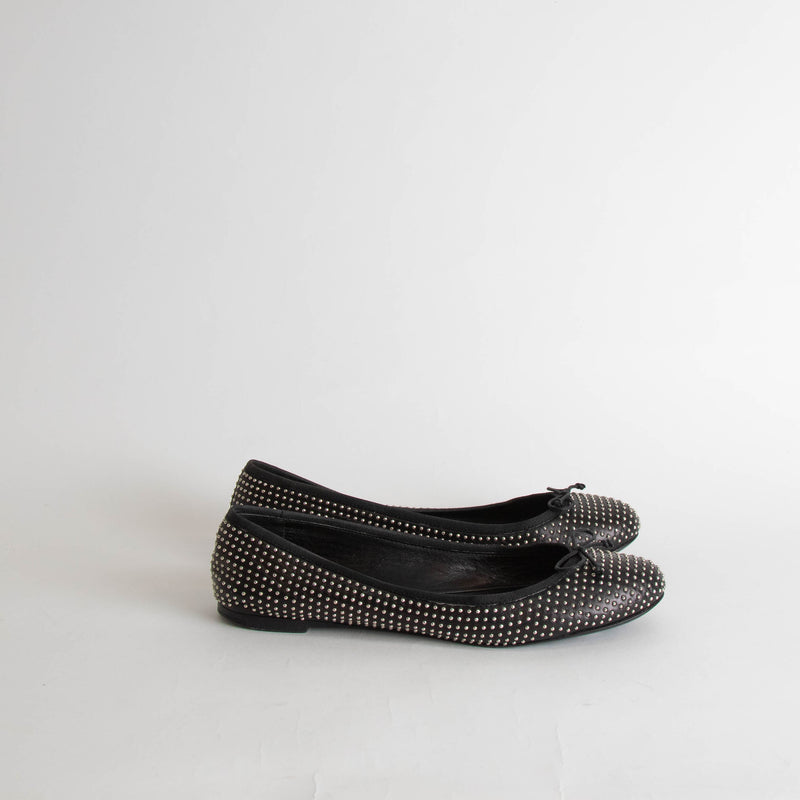 Saint Laurent Black Studded Flat Pumps