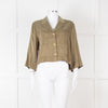 Ganni Khaki Gold Button Cropped Shirt