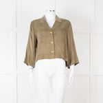 Ganni Khaki Gold Button Cropped Shirt