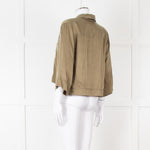 Ganni Khaki Gold Button Cropped Shirt