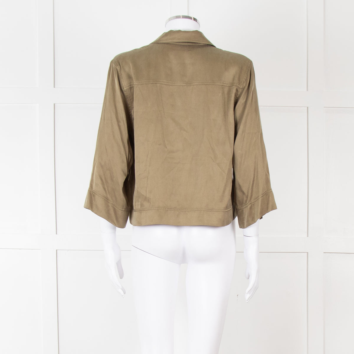 Ganni Khaki Gold Button Cropped Shirt