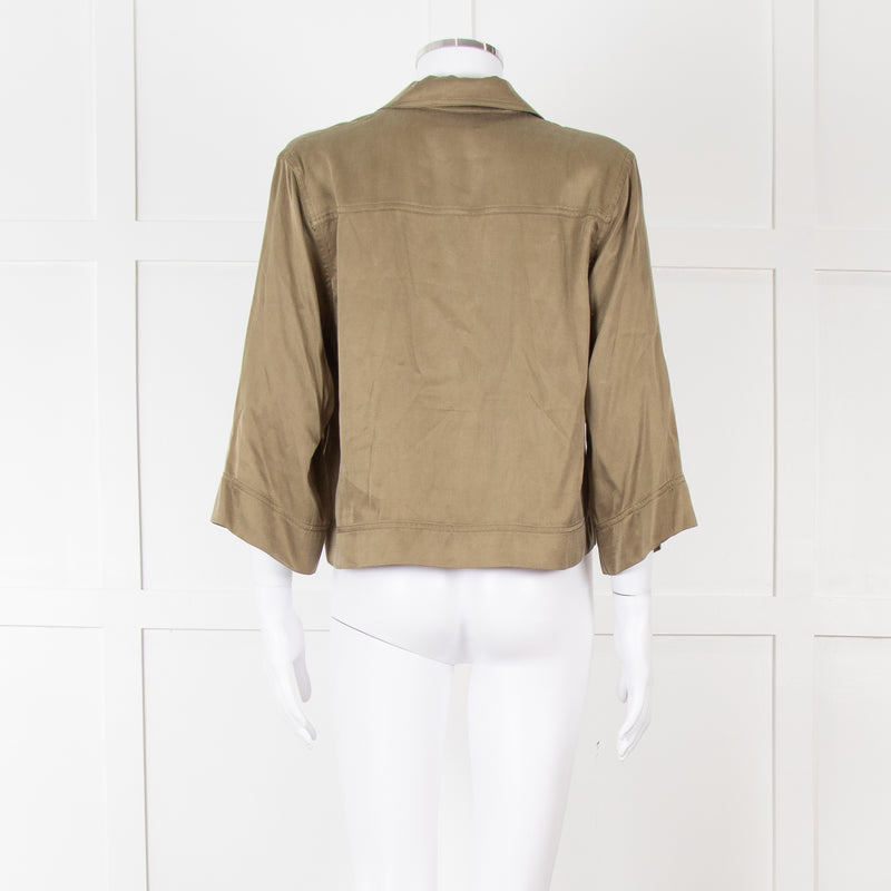 Ganni Khaki Gold Button Cropped Shirt