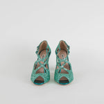 Miu Miu Turquoise Glittery Open Toe Heels