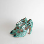 Miu Miu Turquoise Glittery Open Toe Heels