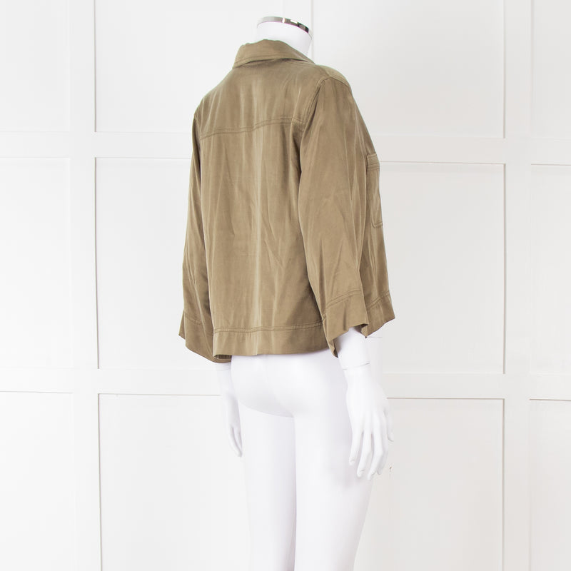 Ganni Khaki Gold Button Cropped Shirt