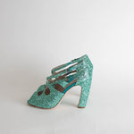 Miu Miu Turquoise Glittery Open Toe Heels