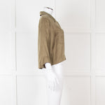 Ganni Khaki Gold Button Cropped Shirt