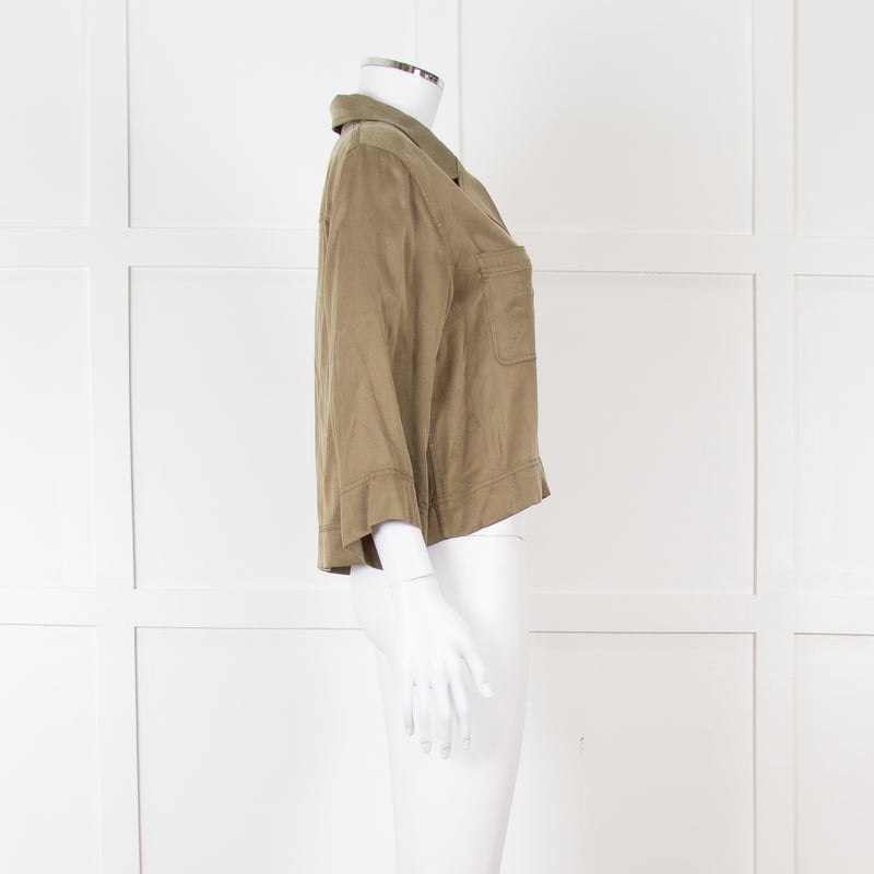 Ganni Khaki Gold Button Cropped Shirt