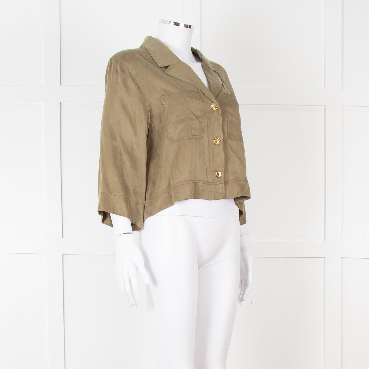 Ganni Khaki Gold Button Cropped Shirt