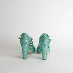 Miu Miu Turquoise Glittery Open Toe Heels