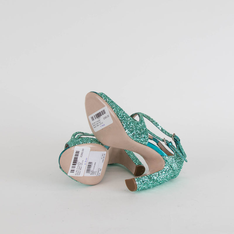 Miu Miu Turquoise Glittery Open Toe Heels