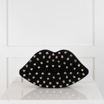 Lulu Guinness Black Studded Lip Clutch Bag