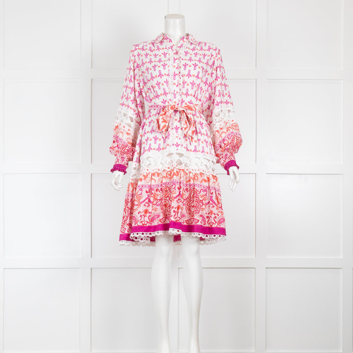 Miss June Pink Patterned Button Front Summer Dress