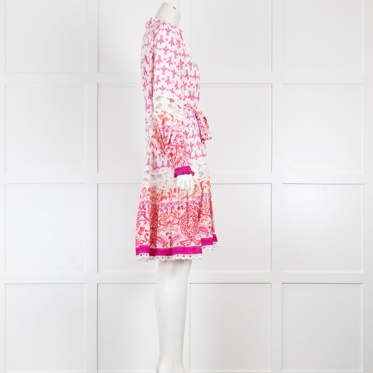 Miss June Pink Patterned Button Front Summer Dress