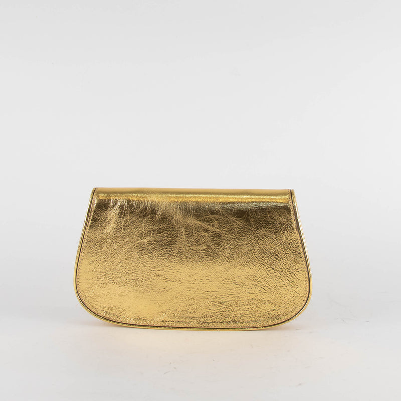 Tory Burch Reva Gold Leather Clutch Bag