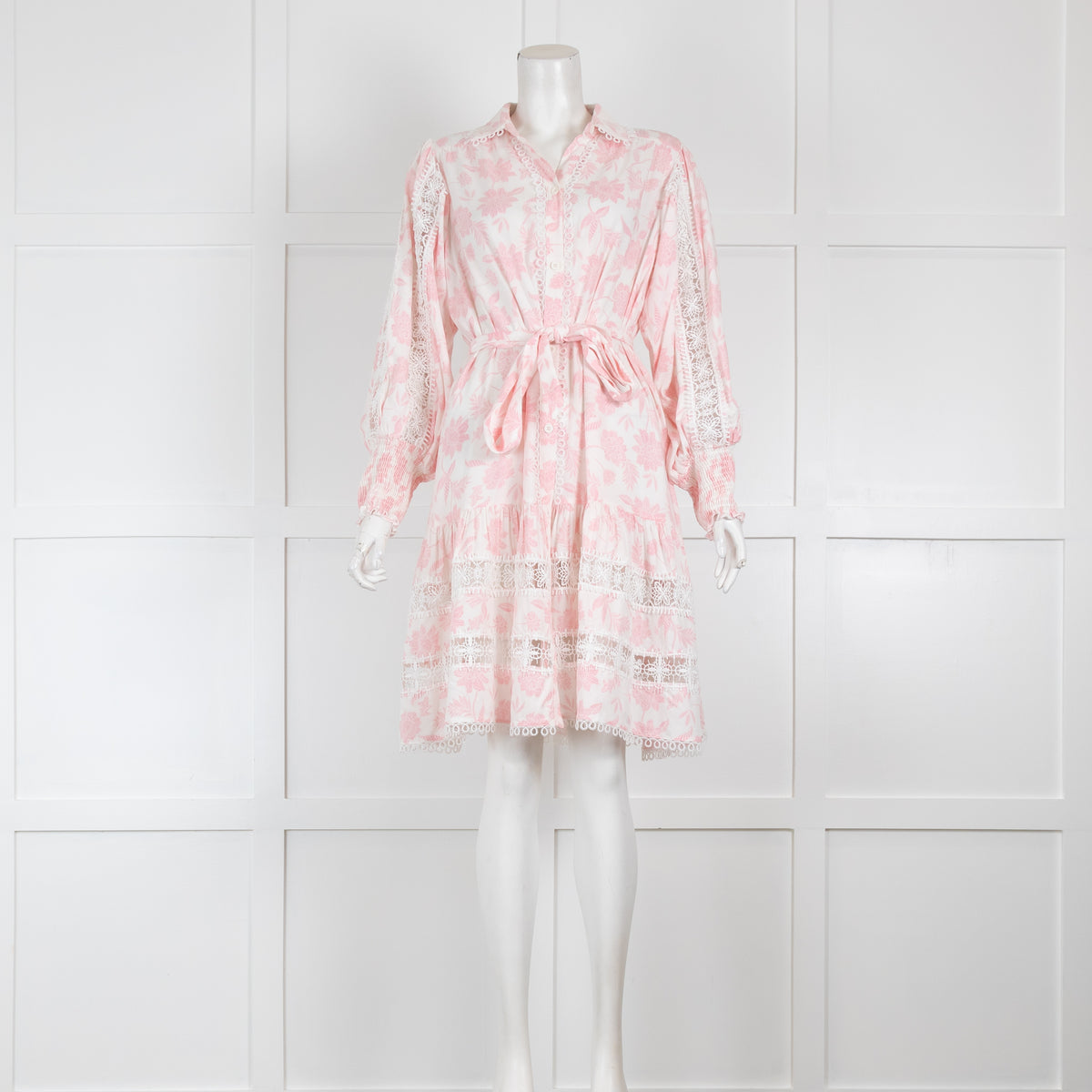 Miss June Pink Floral Long Sleeved Dress with Button Front