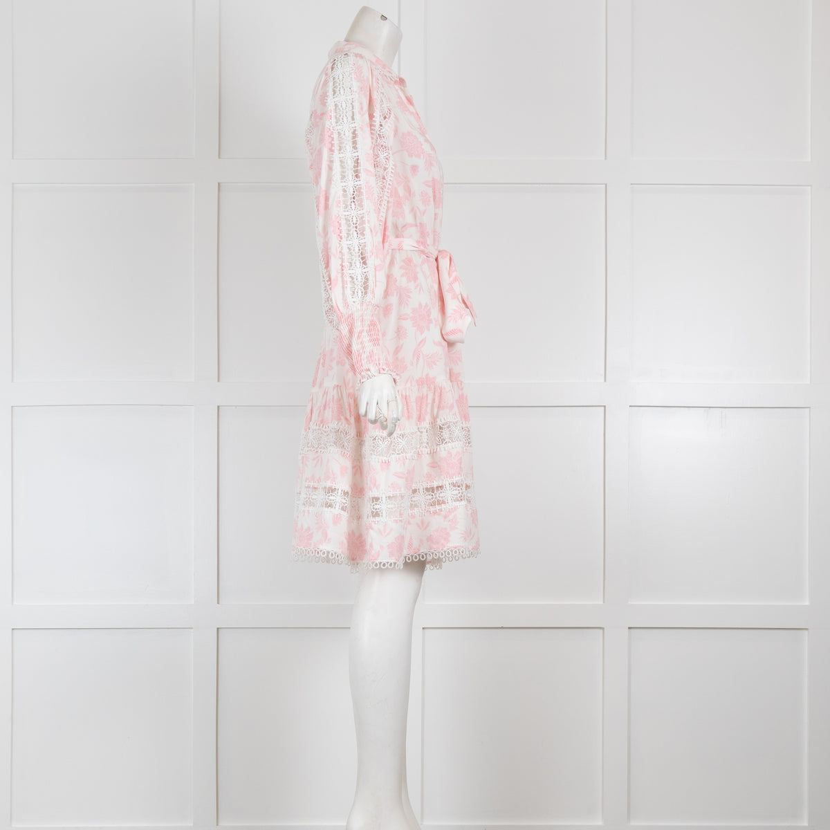 Miss June Pink Floral Long Sleeved Dress with Button Front