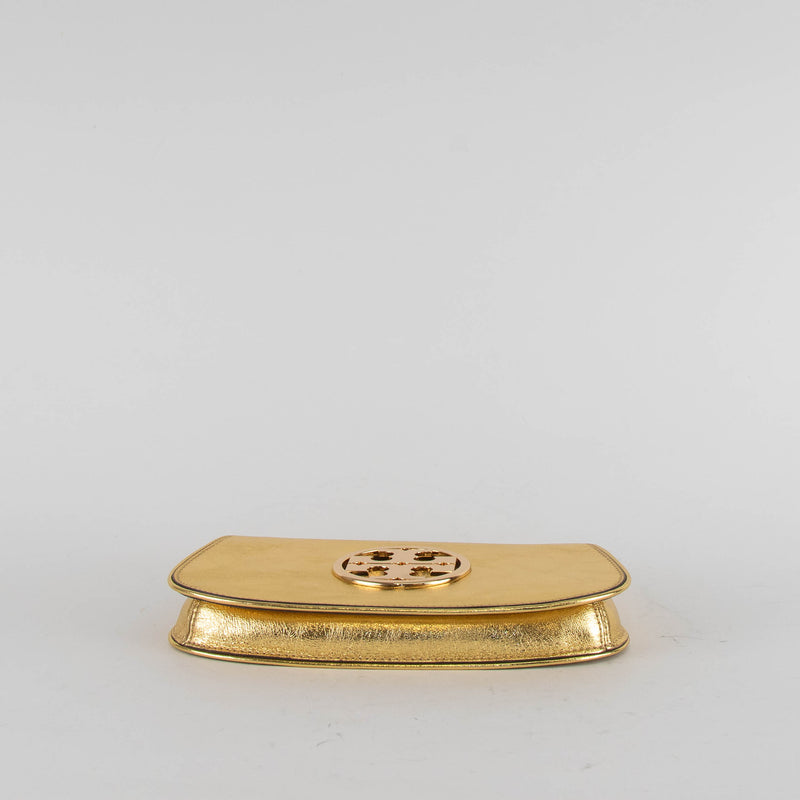 Tory Burch Reva Gold Leather Clutch Bag
