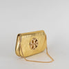 Tory Burch Reva Gold Leather Clutch Bag