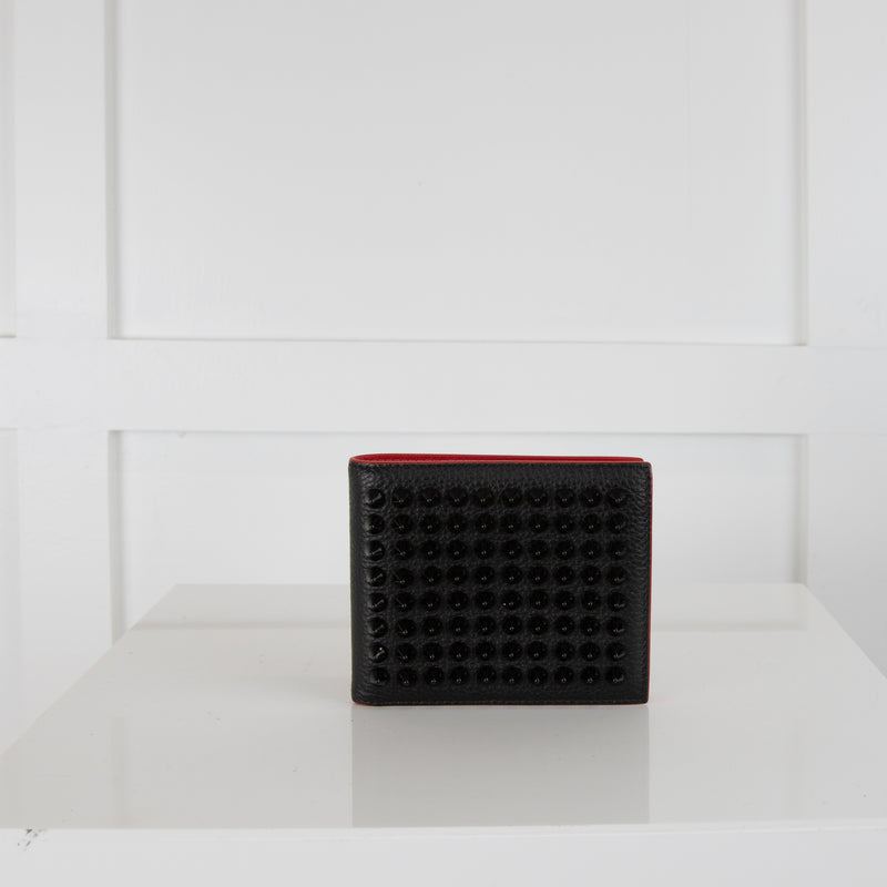 Christian Louboutin Kaspero Black and Red Studded Card Wallet