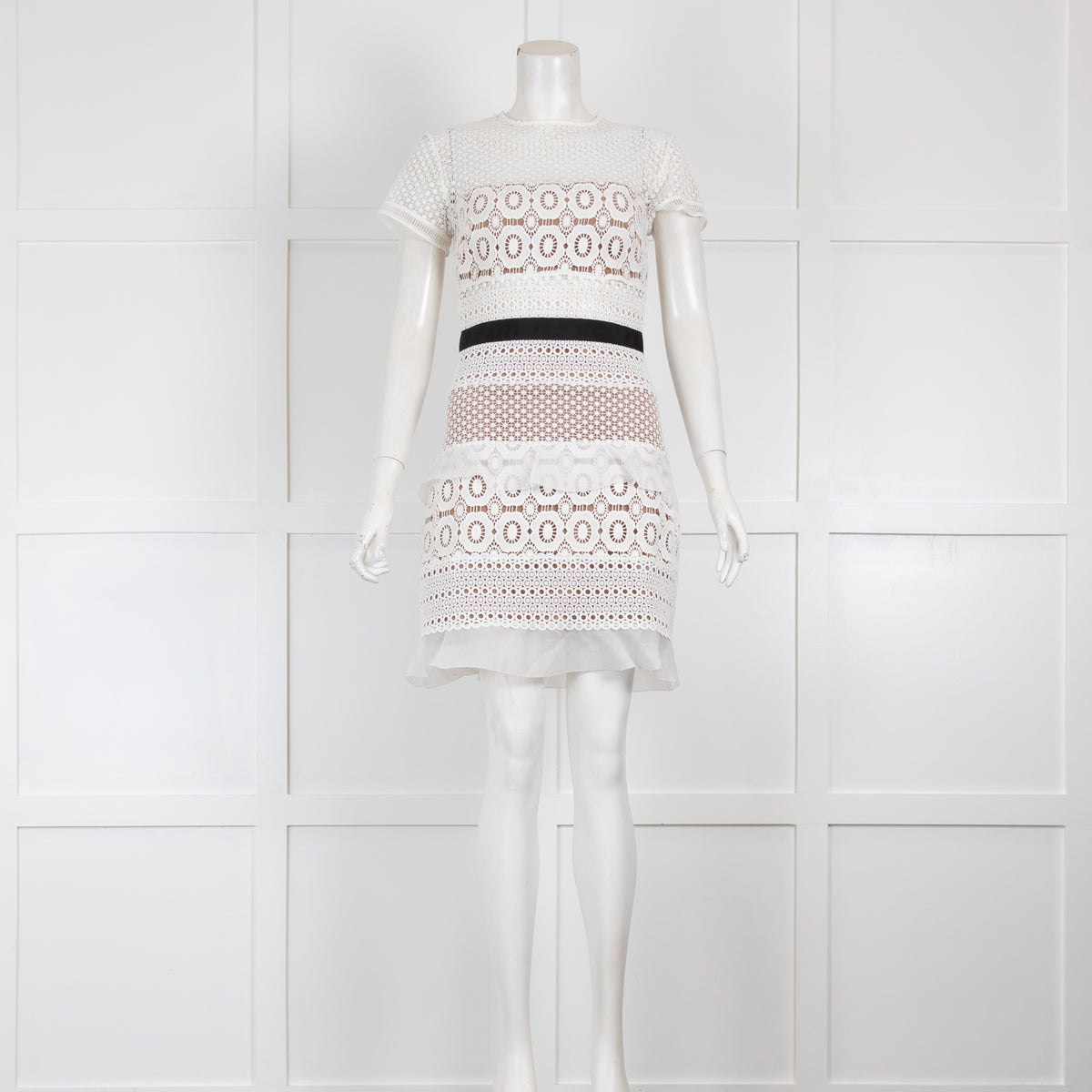 Self-Portrait White Lace Fitted Mini Dress