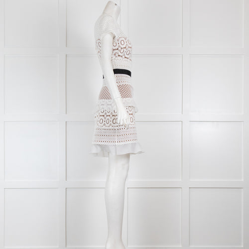 Self-Portrait White Lace Fitted Mini Dress