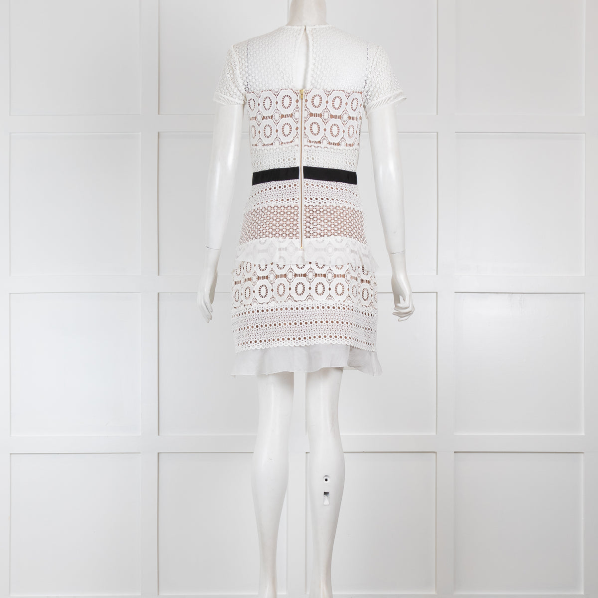 Self-Portrait White Lace Fitted Mini Dress