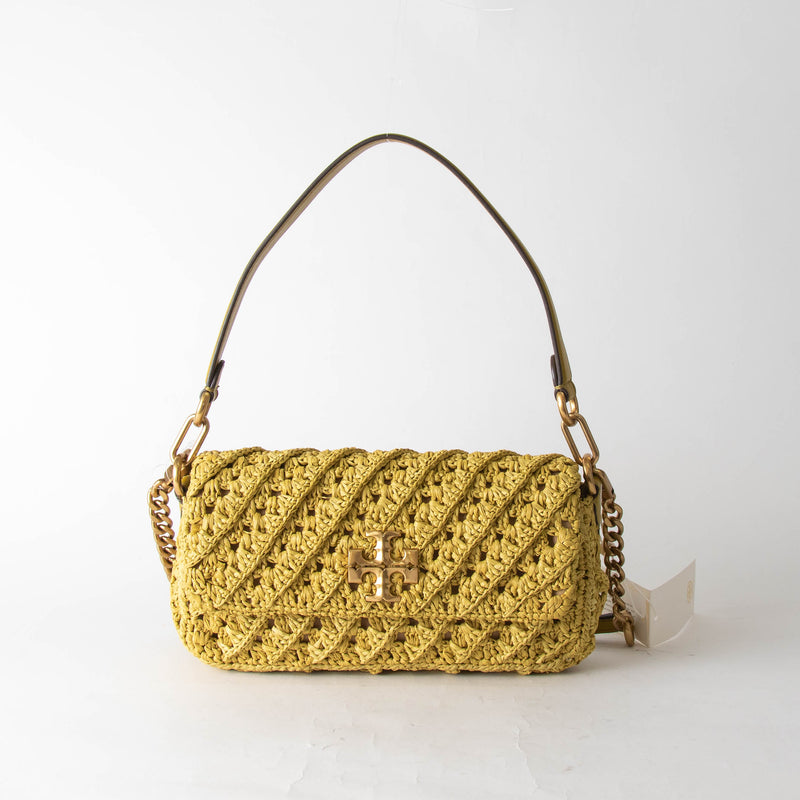 Tory Burch Lemon Kira Crocheted Straw Shoulder Bag