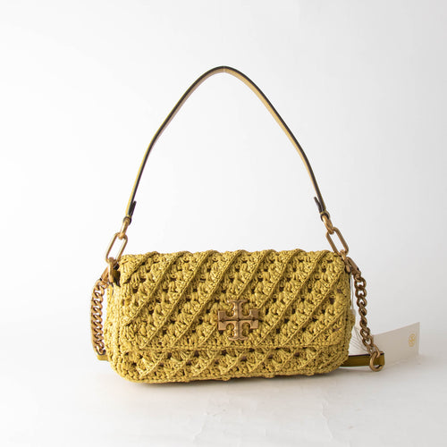 Tory Burch Lemon Kira Crocheted Straw Shoulder Bag