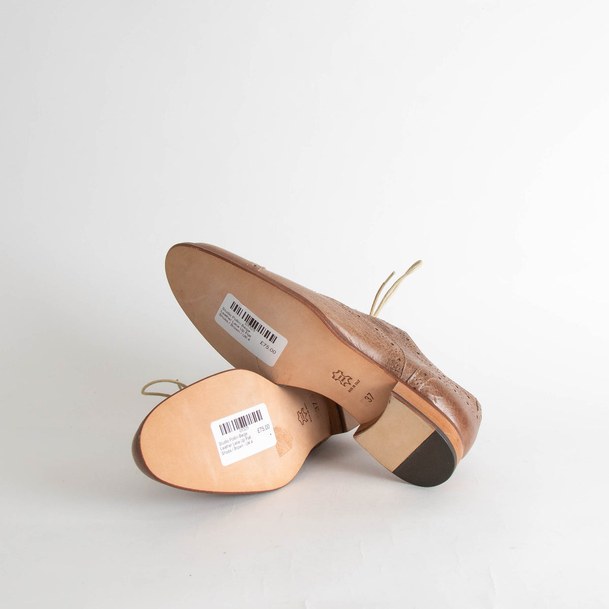 Studio Pollini Beige Leather Lace Up Flat Shoes