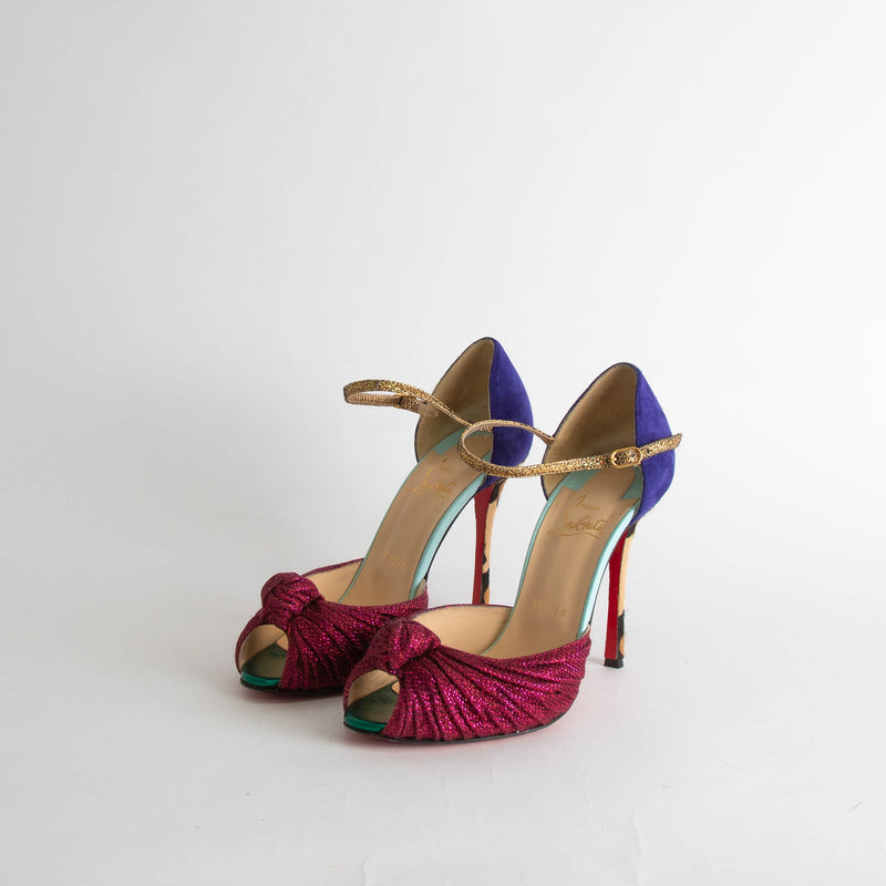 Christian Louboutin Pink Glitter Knot Animal Heeled Shoes