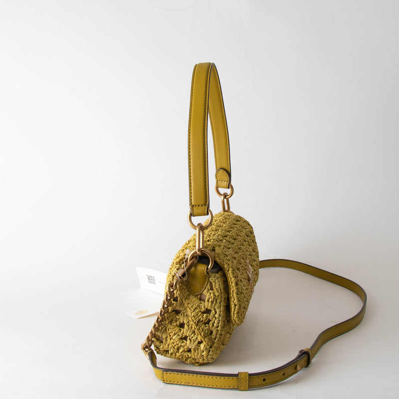 Tory Burch Lemon Kira Crocheted Straw Shoulder Bag