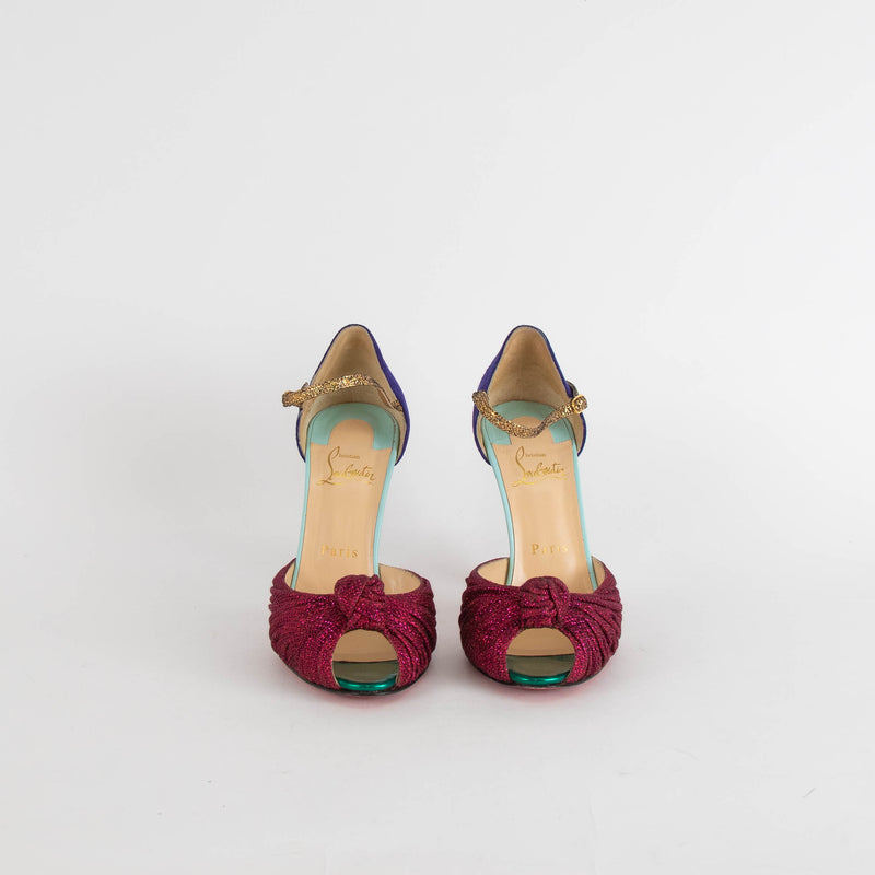 Christian Louboutin Pink Glitter Knot Animal Heeled Shoes