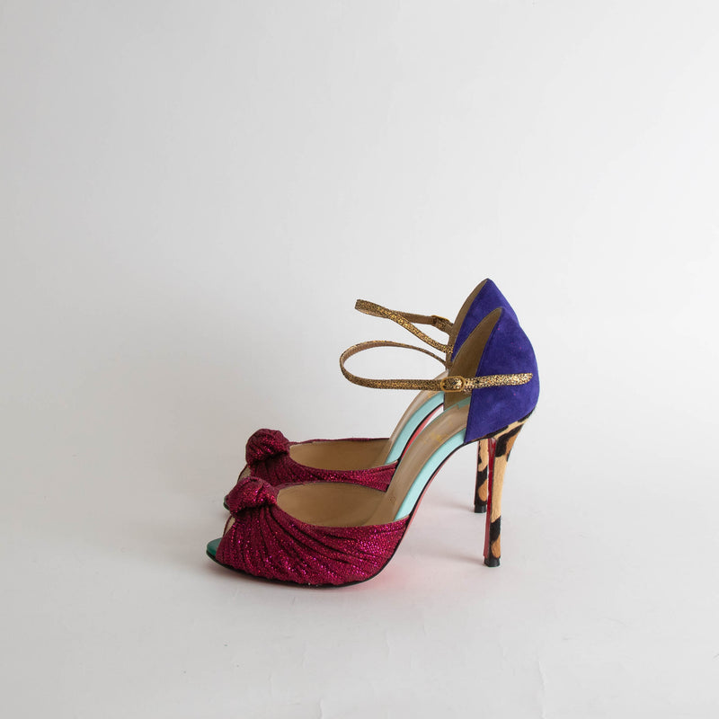 Christian Louboutin Pink Glitter Knot Animal Heeled Shoes