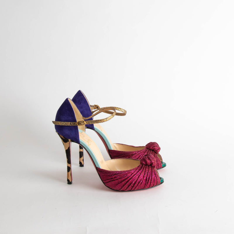 Christian Louboutin Pink Glitter Knot Animal Heeled Shoes