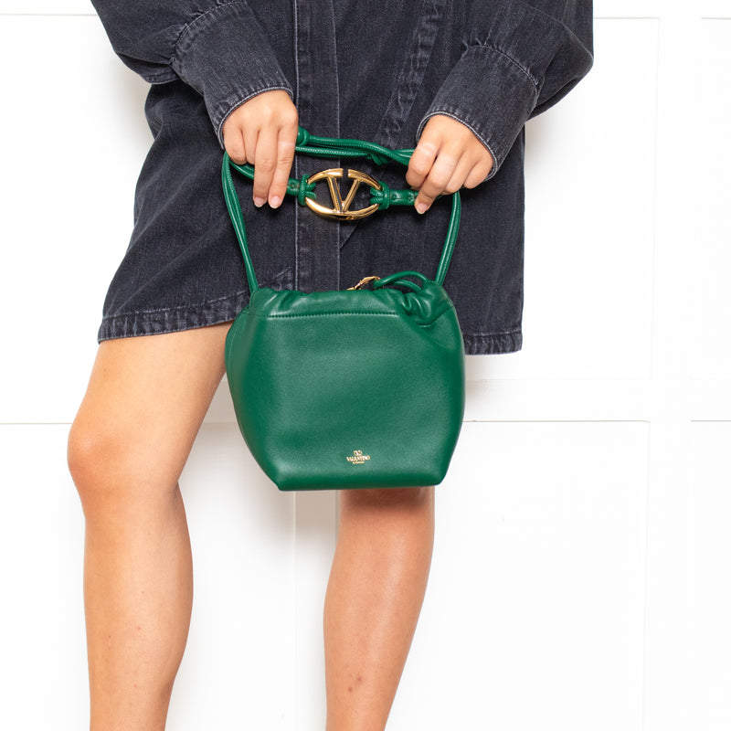 Valentino Green Napa Mini V Logo Pouf Bucket Bag