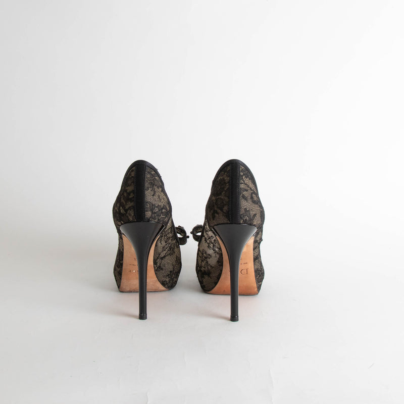 Christian Dior Black Lace Bow Heeled Shoes